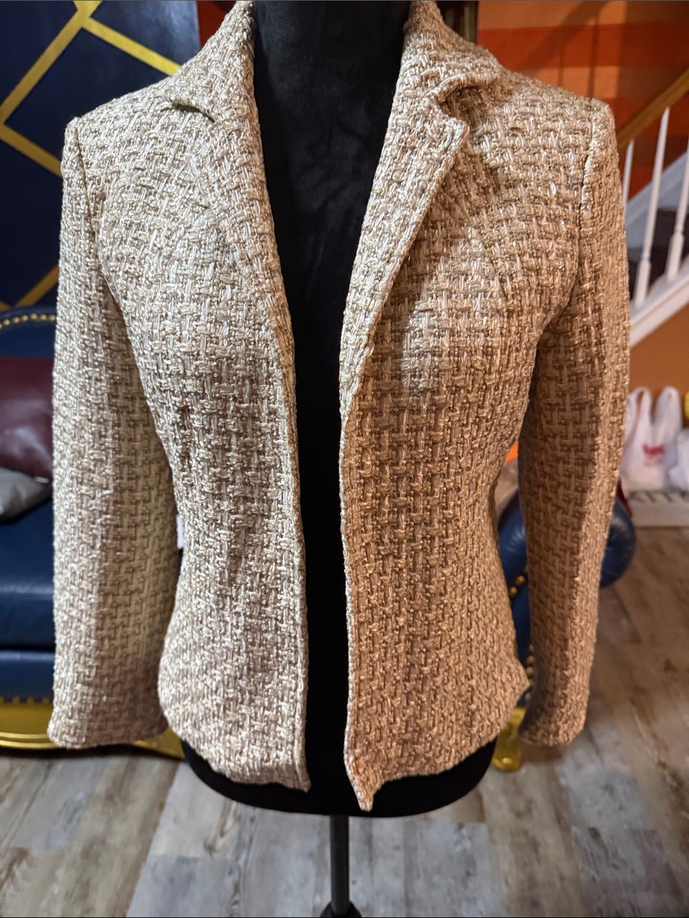 Talbots Womens Beige Tweed Blazer Jacket